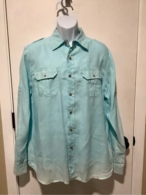 Tailor Vintage Light Aqua Floral Linen Shirt
